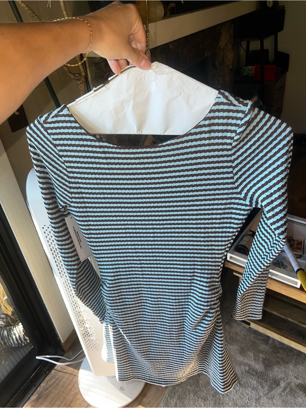 Princess Polly Black and Light Blue Striped Long Sleeve Dress